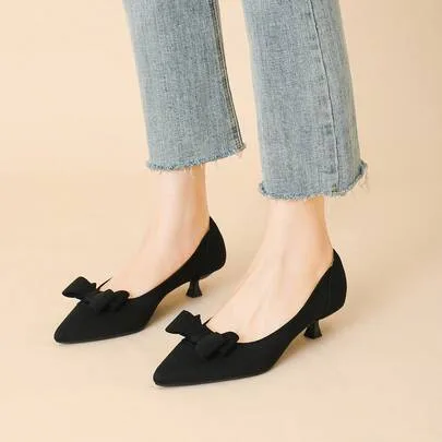 Sweet Bow Shallow Toe Knitted Breathable Fly-Woven Pointed Toe Flat Fairy Style Shoes by SHEIN