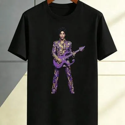 Local -73 Pure Cotton 180g Printed Prince Guitarist Pattern T-Shirt by SHEIN