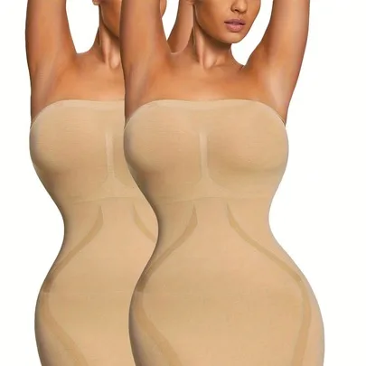Seamless Strapless Shapewear Dress, Tummy Control Bodycon Slip, Sculpting Underwear 2-Pack by SHEIN