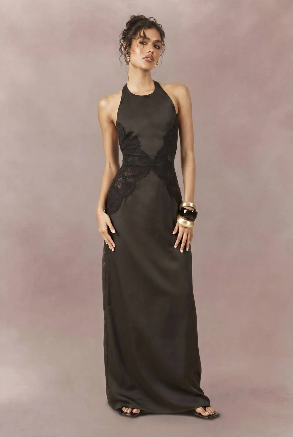 Satin & Lace Contour Panel Maxi Dress by boohoo