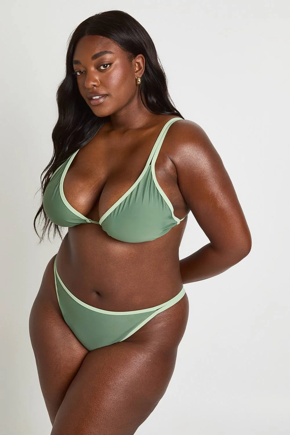 Contrast Linen Bikini Top by boohoo