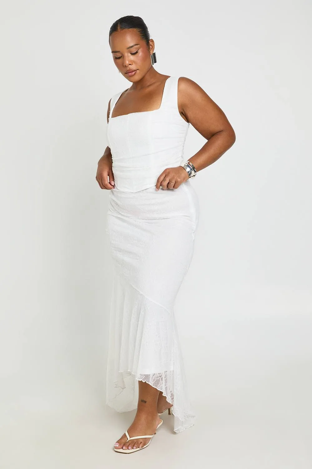 Lace Asymmetric Ruched Skirt by boohoo