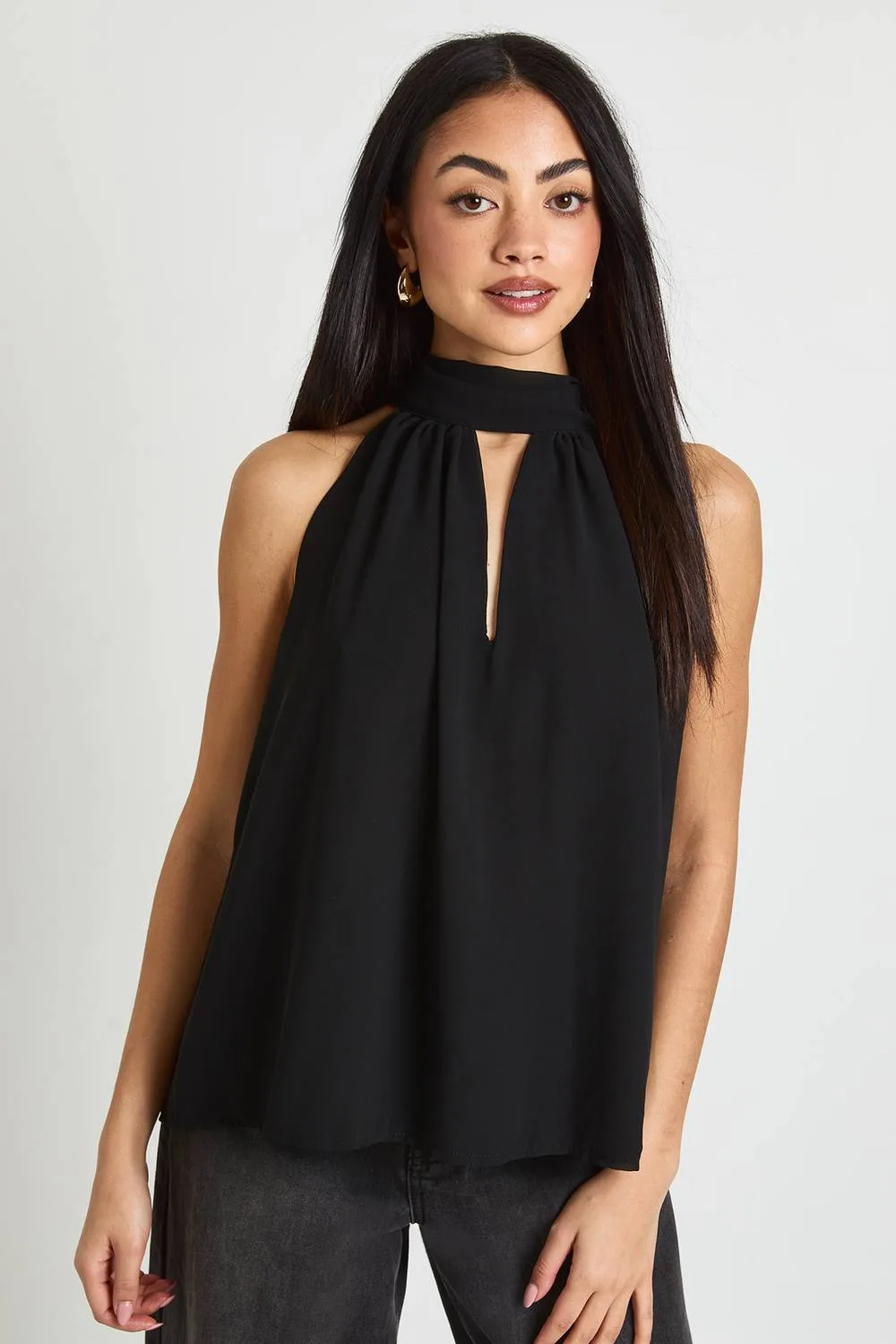 Chiffon High Neck Keyhole Blouse by boohoo