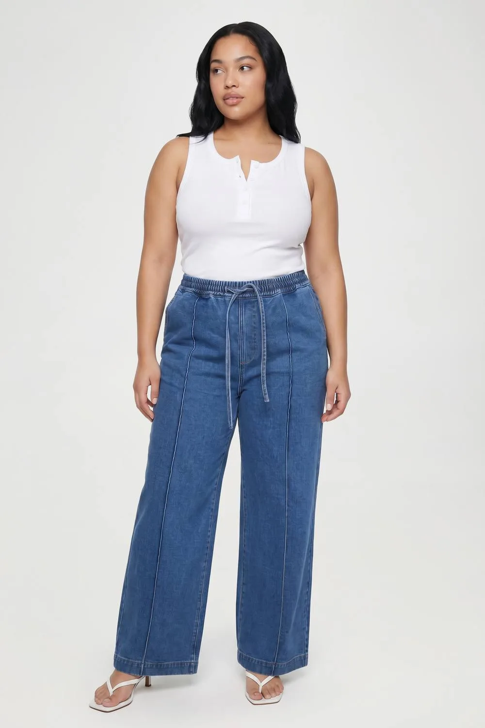 Elasticated Waist Seam Detail Wide Leg Jean by boohoo