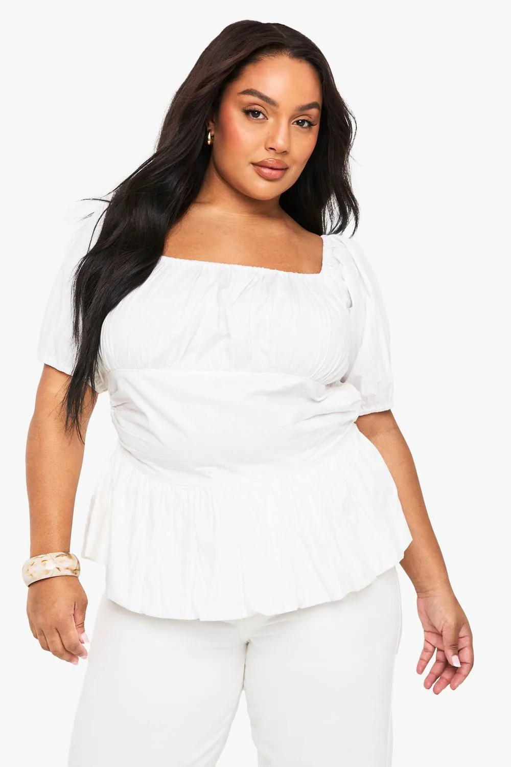 Cotton Puff Sleeve Blouse by boohoo