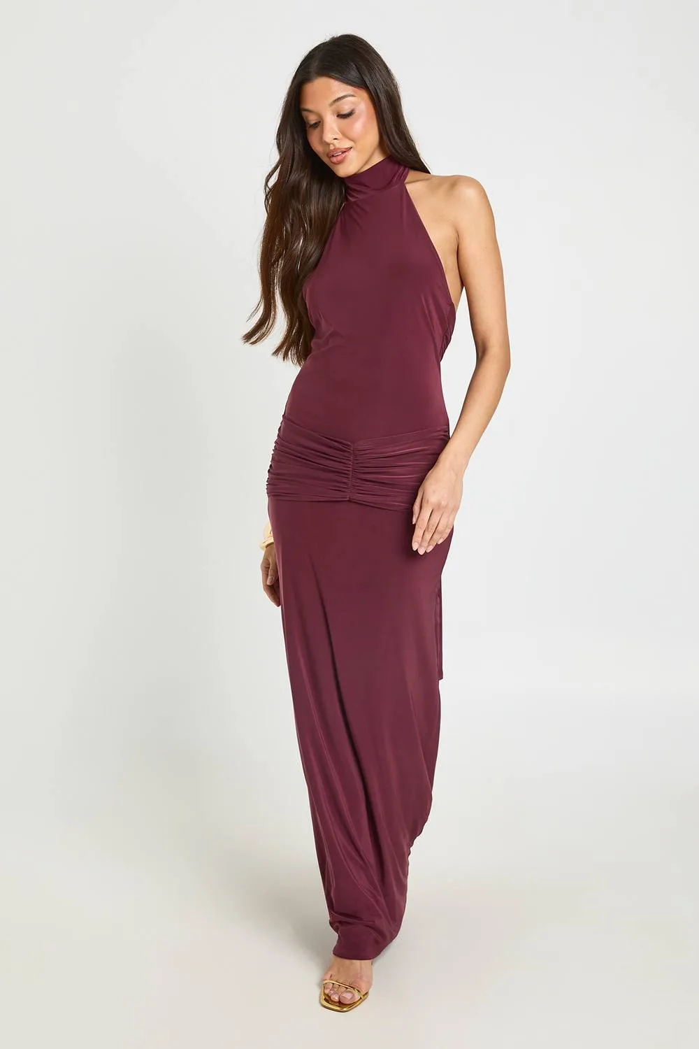High Neck Scarf Wrap Waist Maxi Column Dress by boohoo