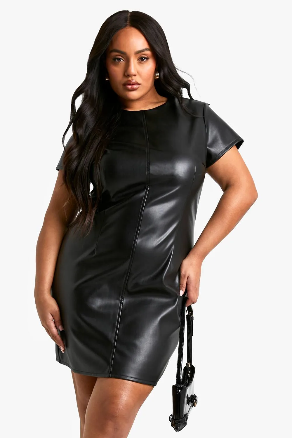 Pu Cap Sleeve Shift Dress by boohoo