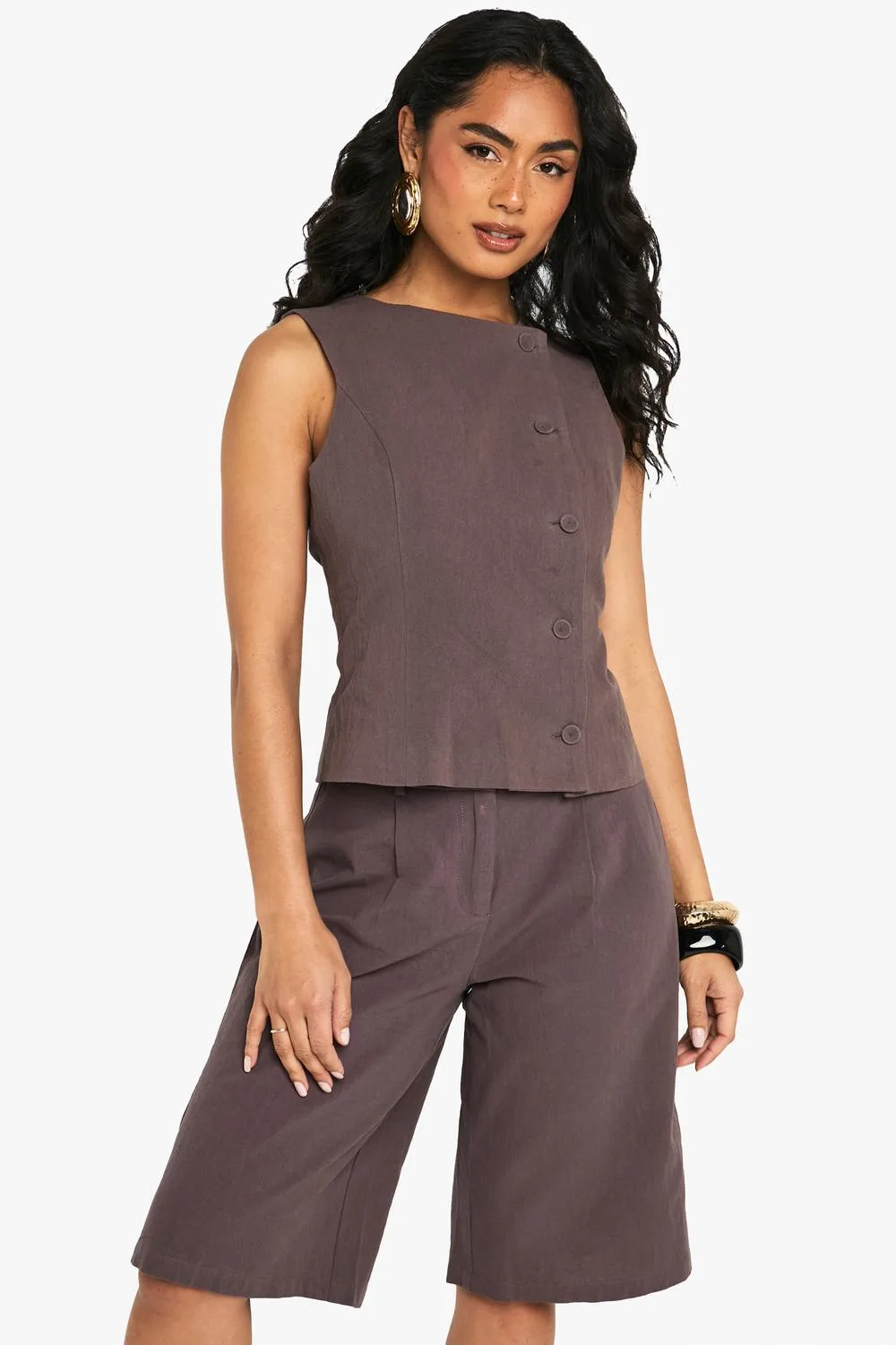 Linen Asymmetric Tailored Waistcoat by boohoo