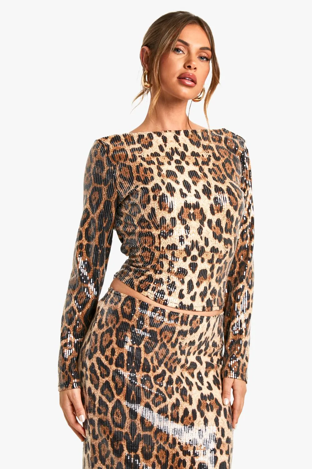 Leopard Sequin Backless Top