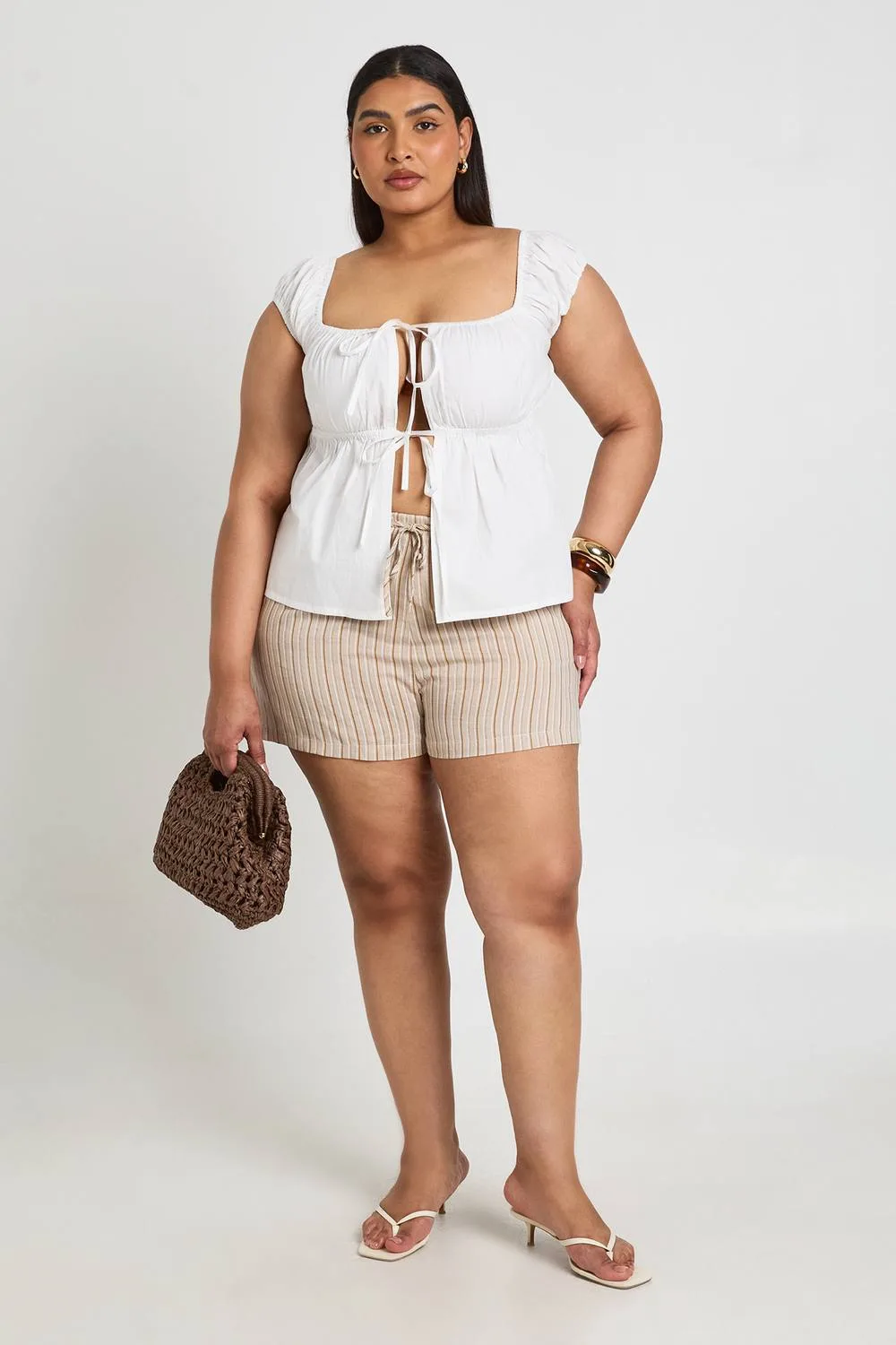 Stripe Drawcord Shorts - Stone by boohoo