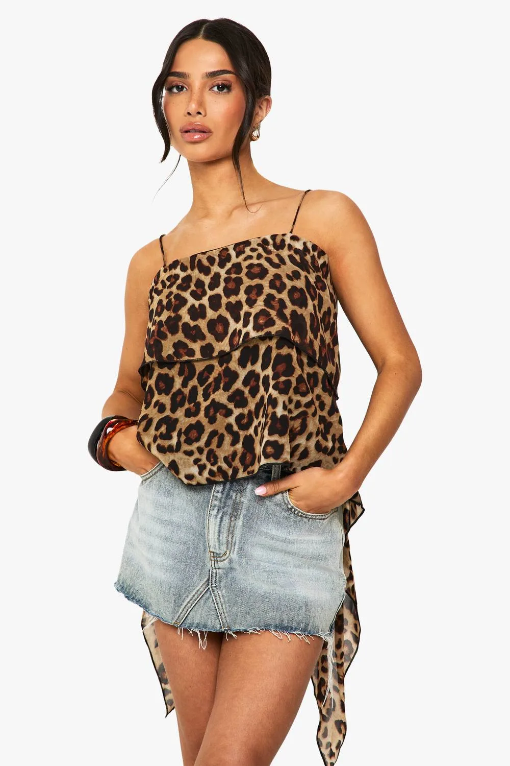 Leopard Print Backless Tie Cami Top by boohoo