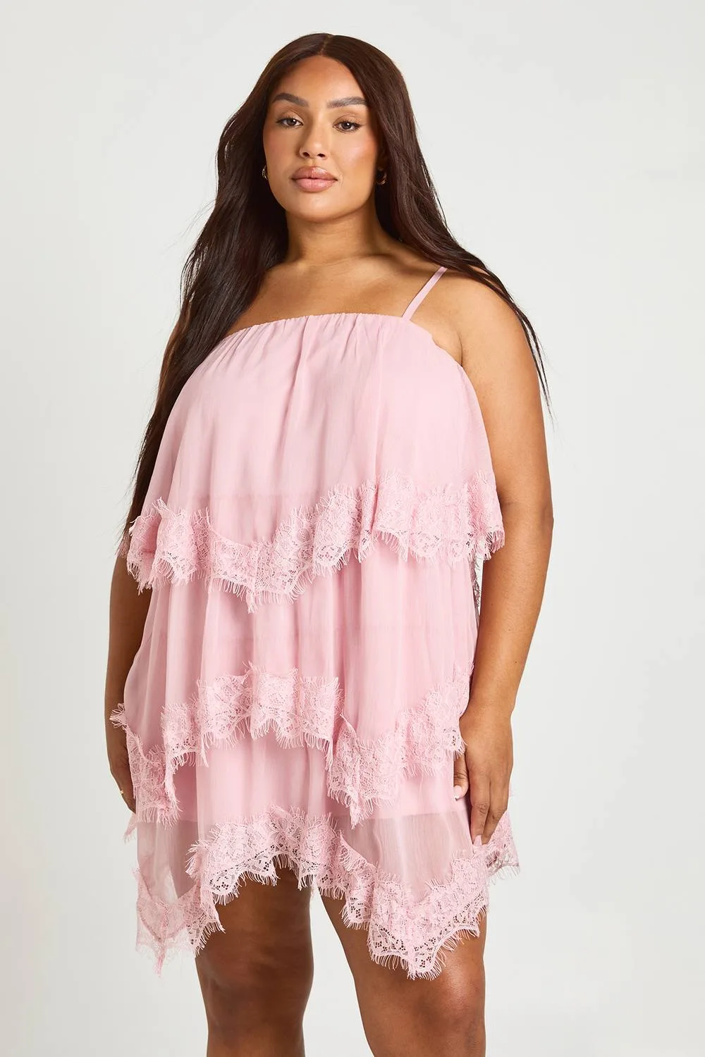 Lace Trim Layered Shift Dress by boohoo