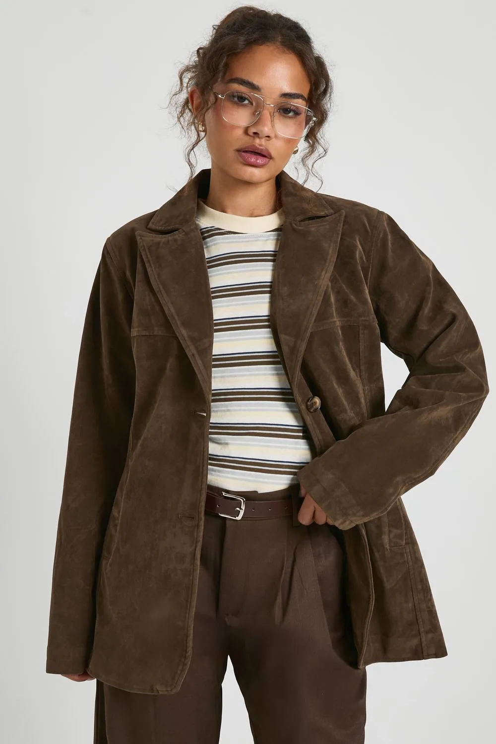 Suede Look Cinched Blazer by boohoo