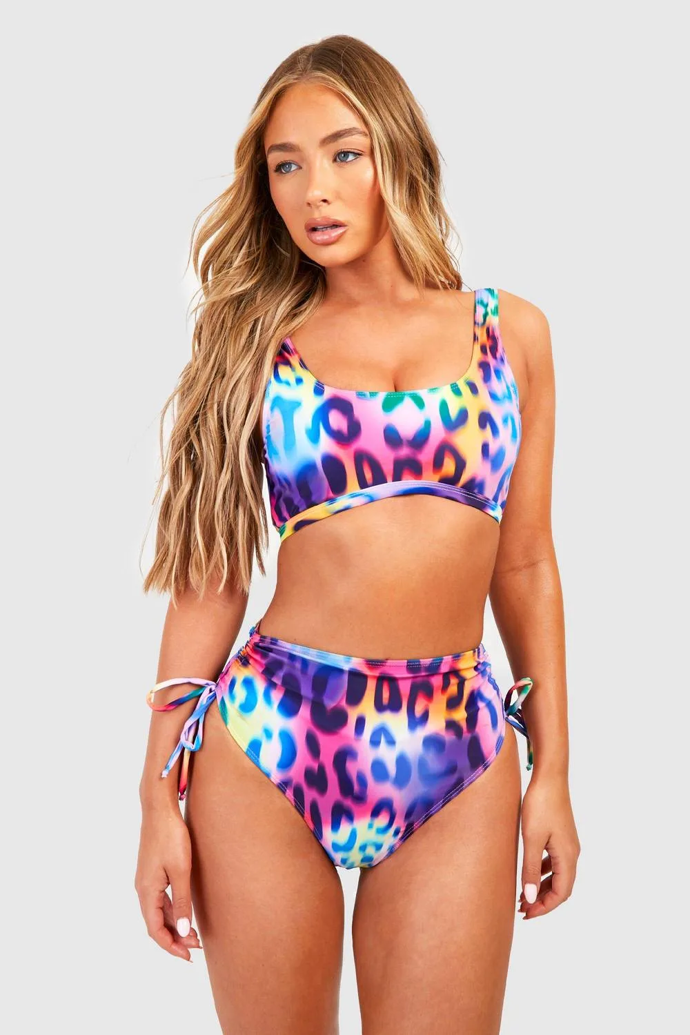 Leopard Longline Scoop Bikini Top by boohoo