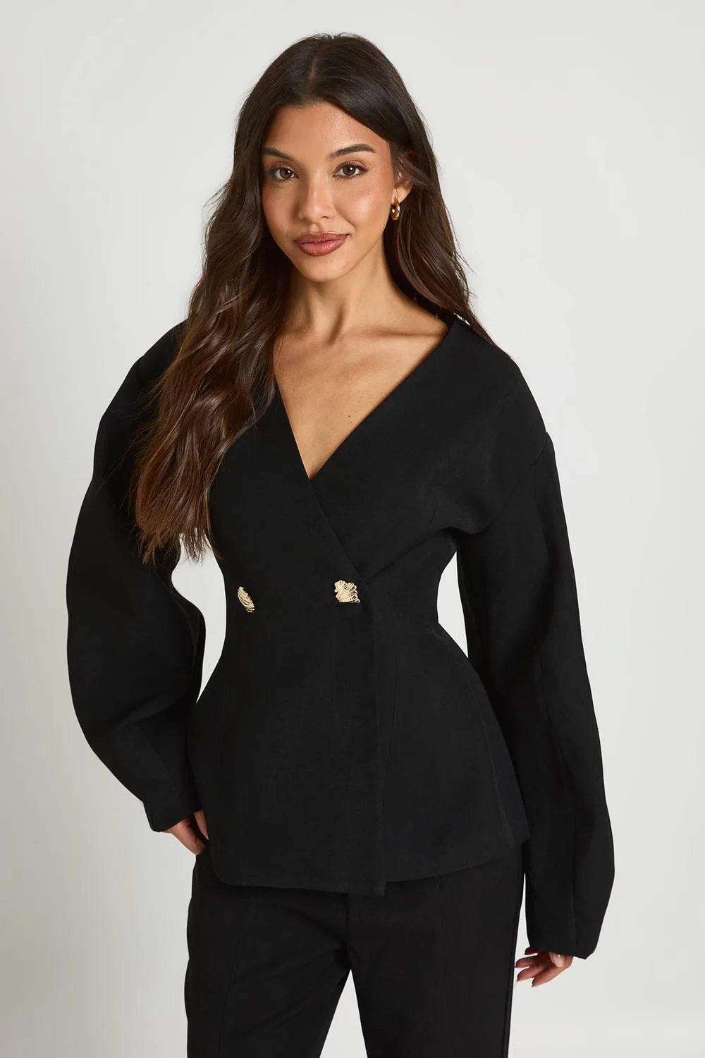 Gold Trim Barrel Sleeve Blazer by boohoo