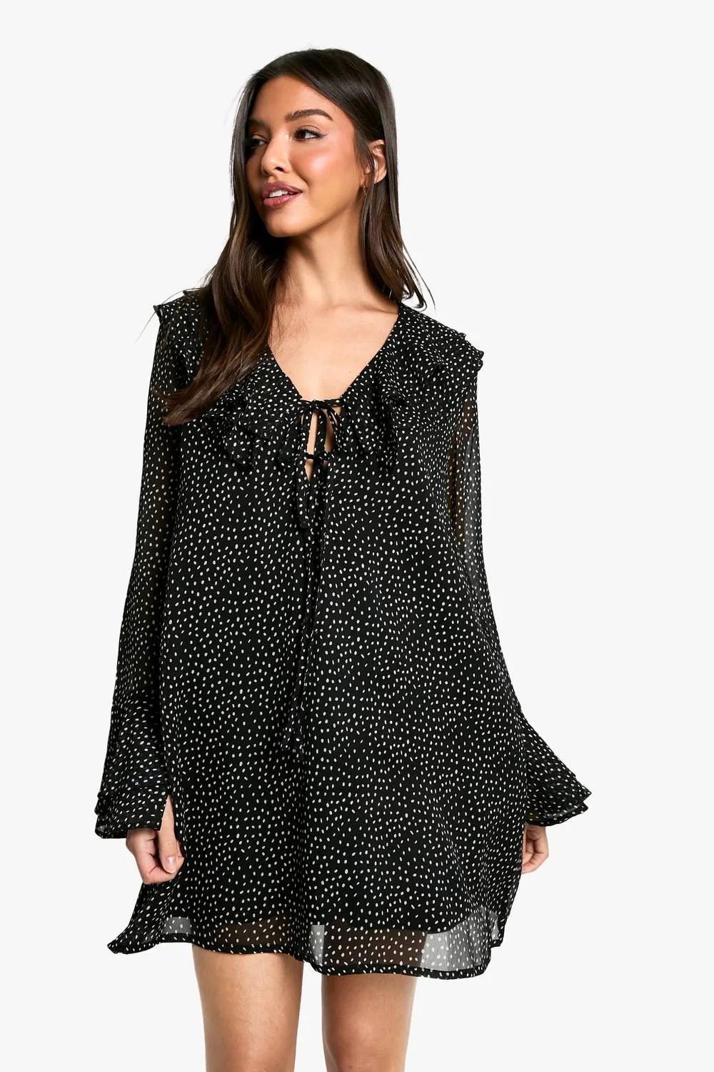 Polka Dot Ruffle Shift Mini Dress by boohoo