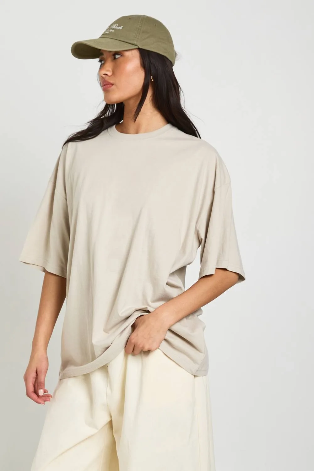 Oversized Short Sleeve T-Shirt - Stone by boohoo