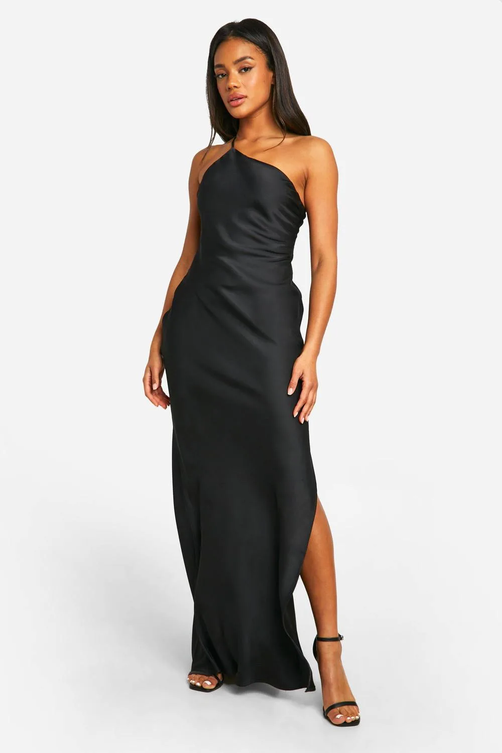 Satin Asymmetric Strap Maxi Dress by boohoo