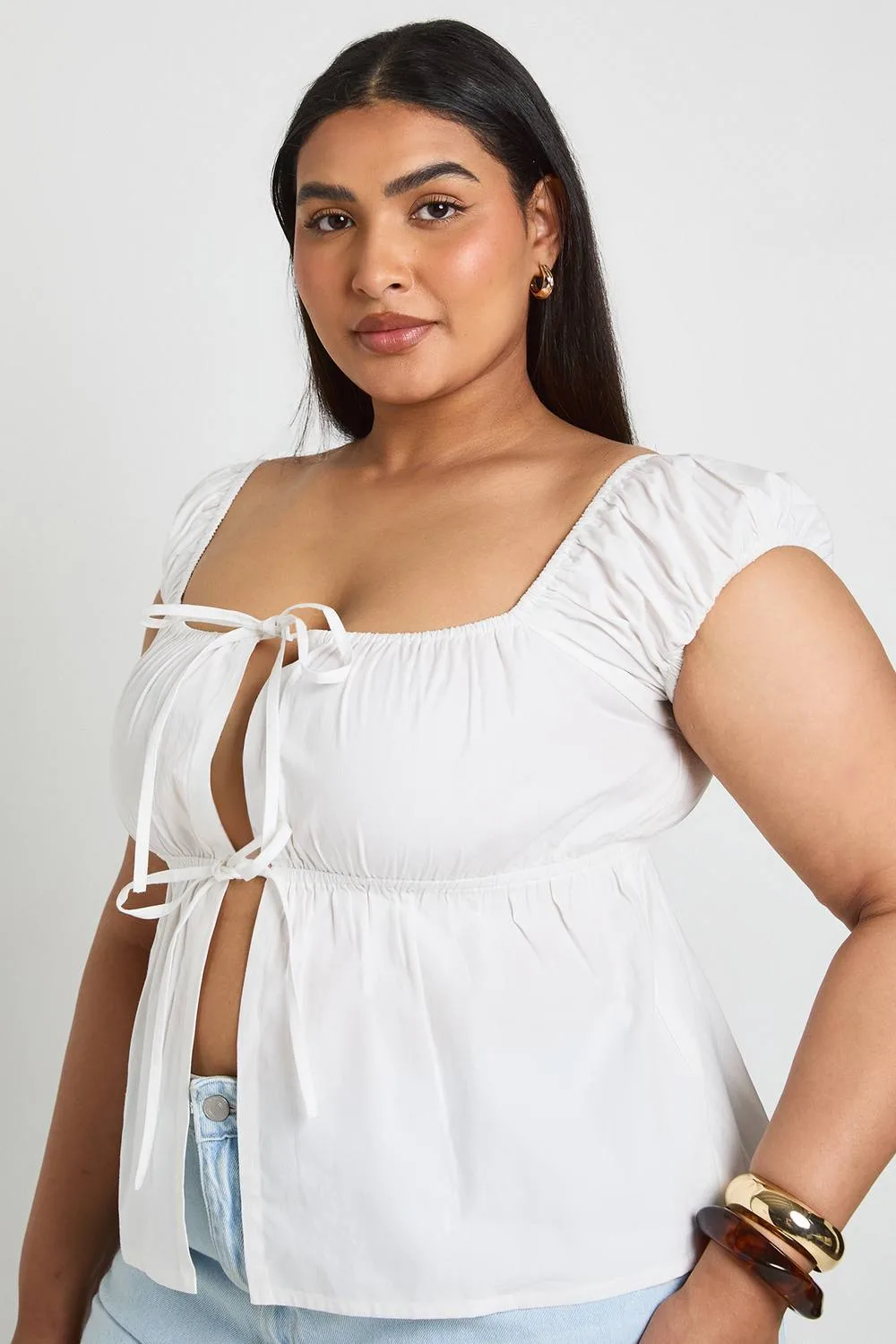 Tiered Tie Detail Peplum Top by boohoo