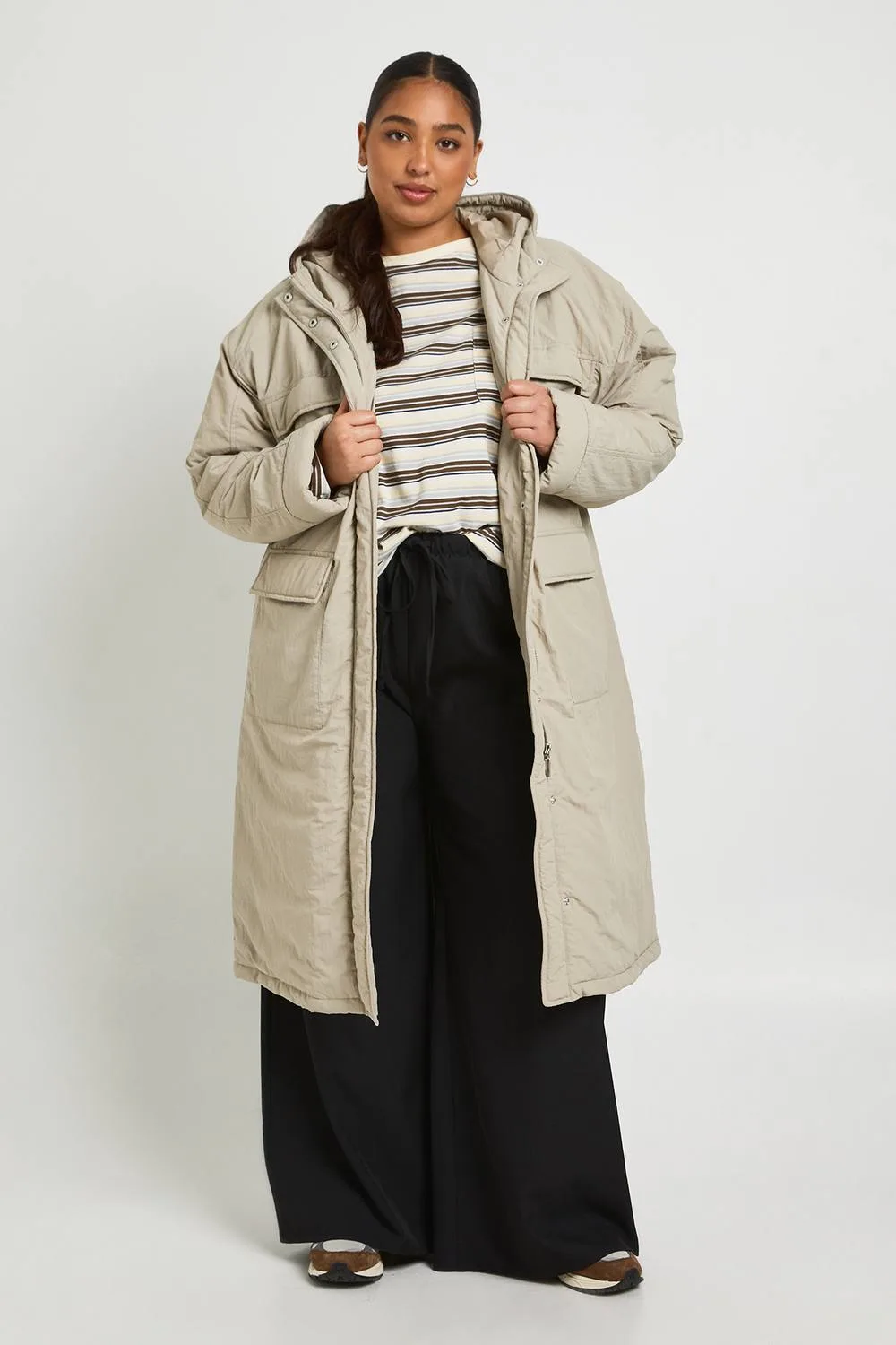 Long Line Parka Jacket - Stone by boohoo