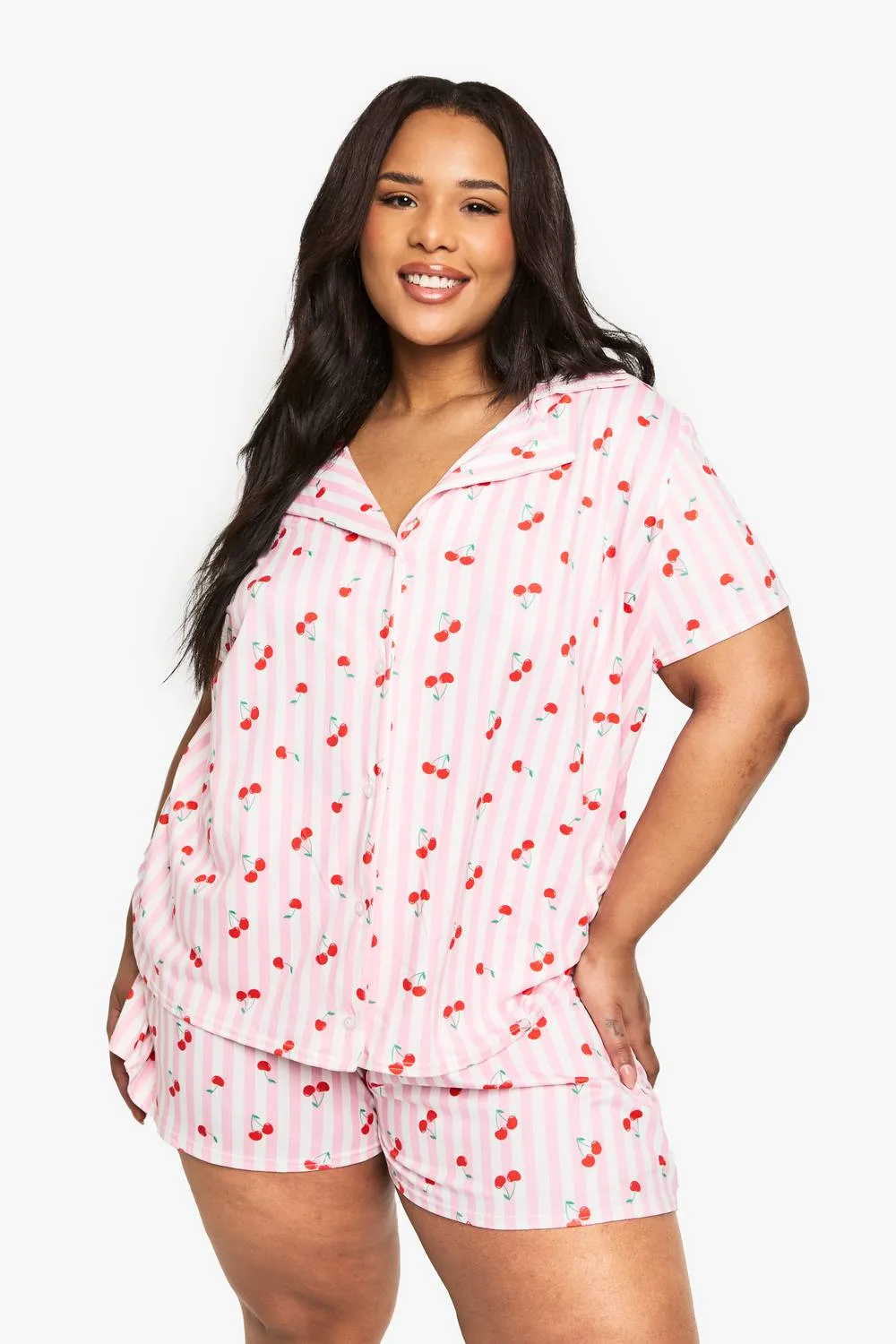 Cherry Print Shirt & Short Set by boohoo