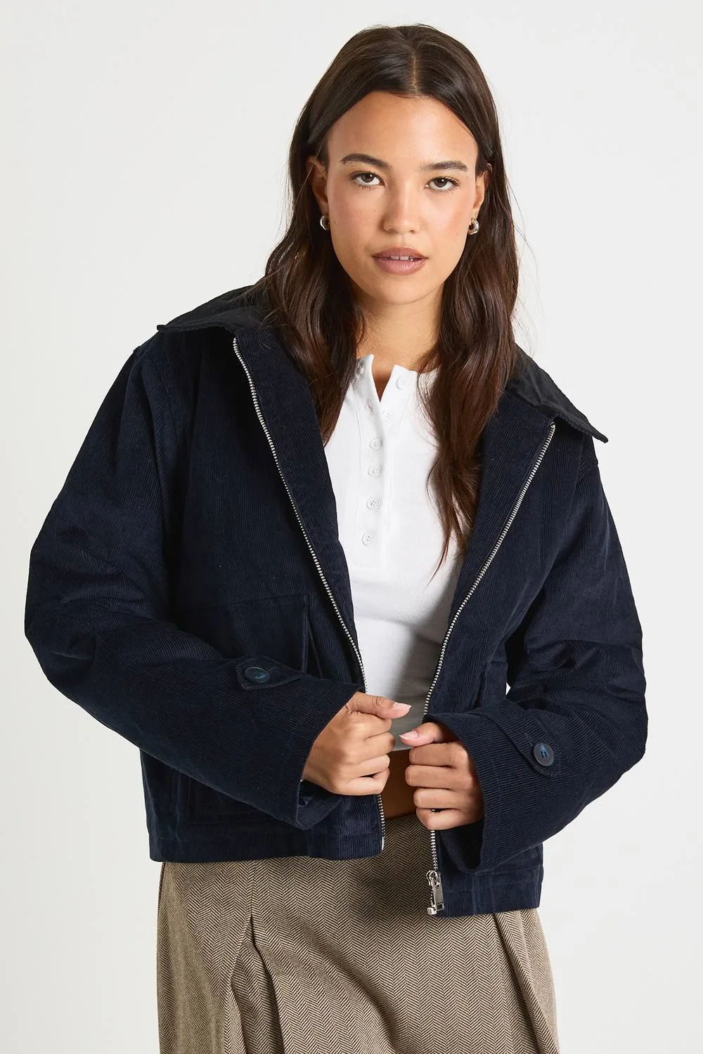 Cord Contrast Collar Jacket by boohoo