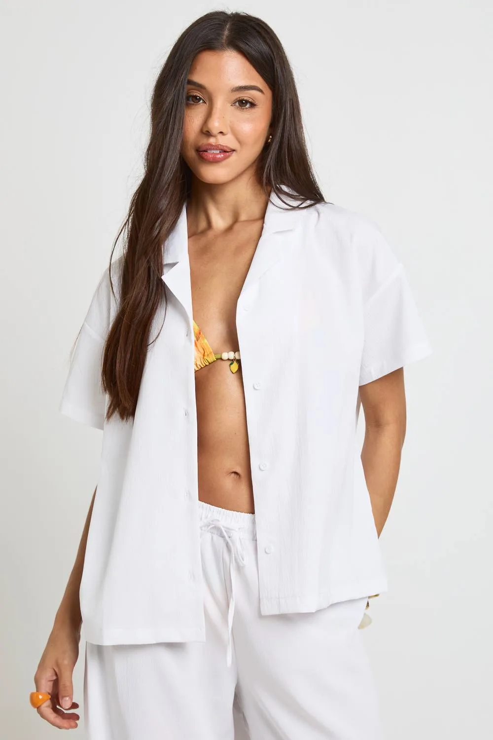 Essentials Oversized Textured Short Sleeve Beach Shirt by boohoo
