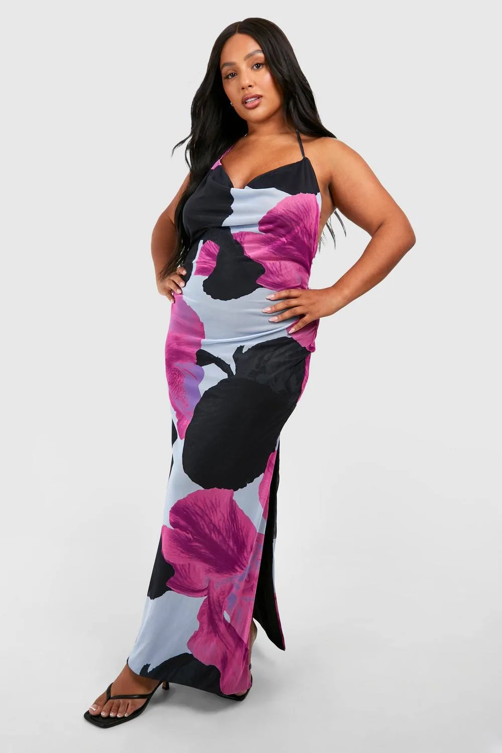 Halterneck Low Back Printed Maxi Dress by boohoo