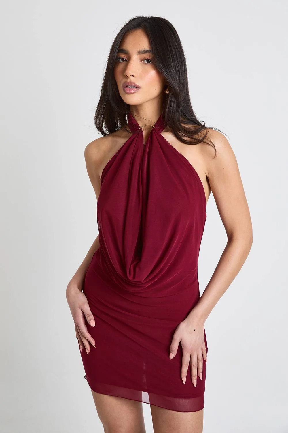 Slinky Halterneck Gold Trim Mini Dress by boohoo