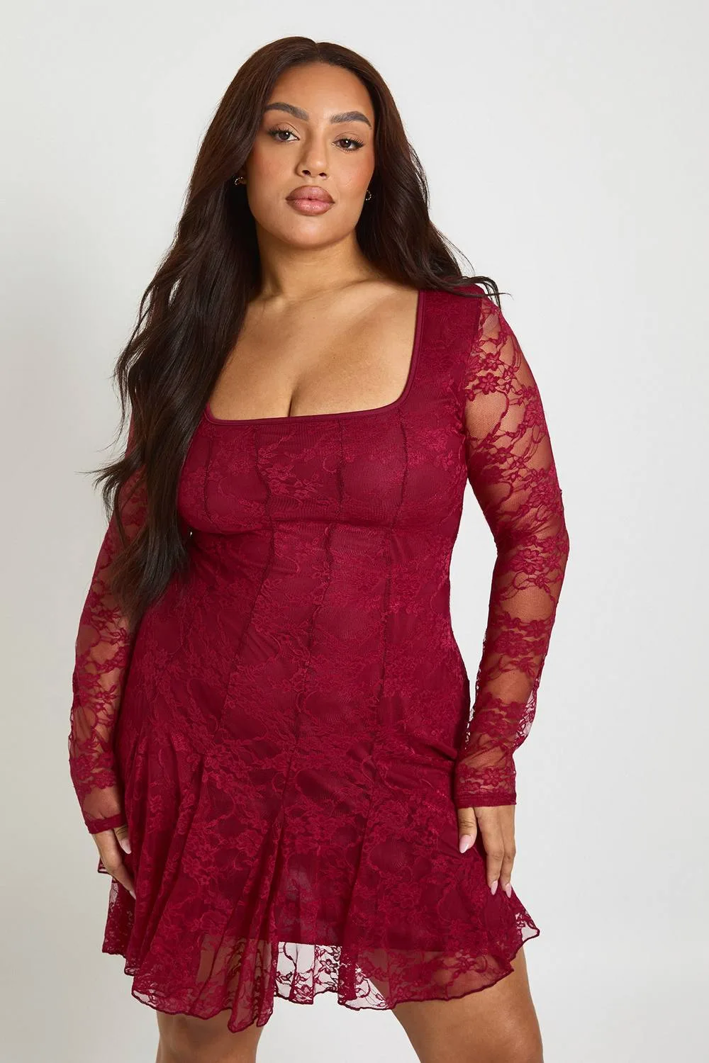 Lace Godet Skater Mini Dress by boohoo