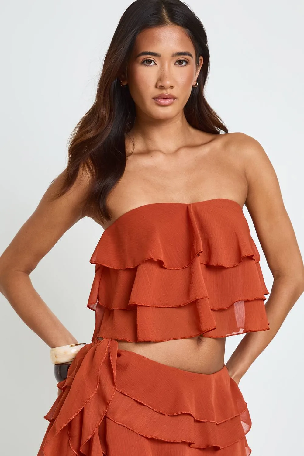 Bandeau Textured Ruffle Top by boohoo