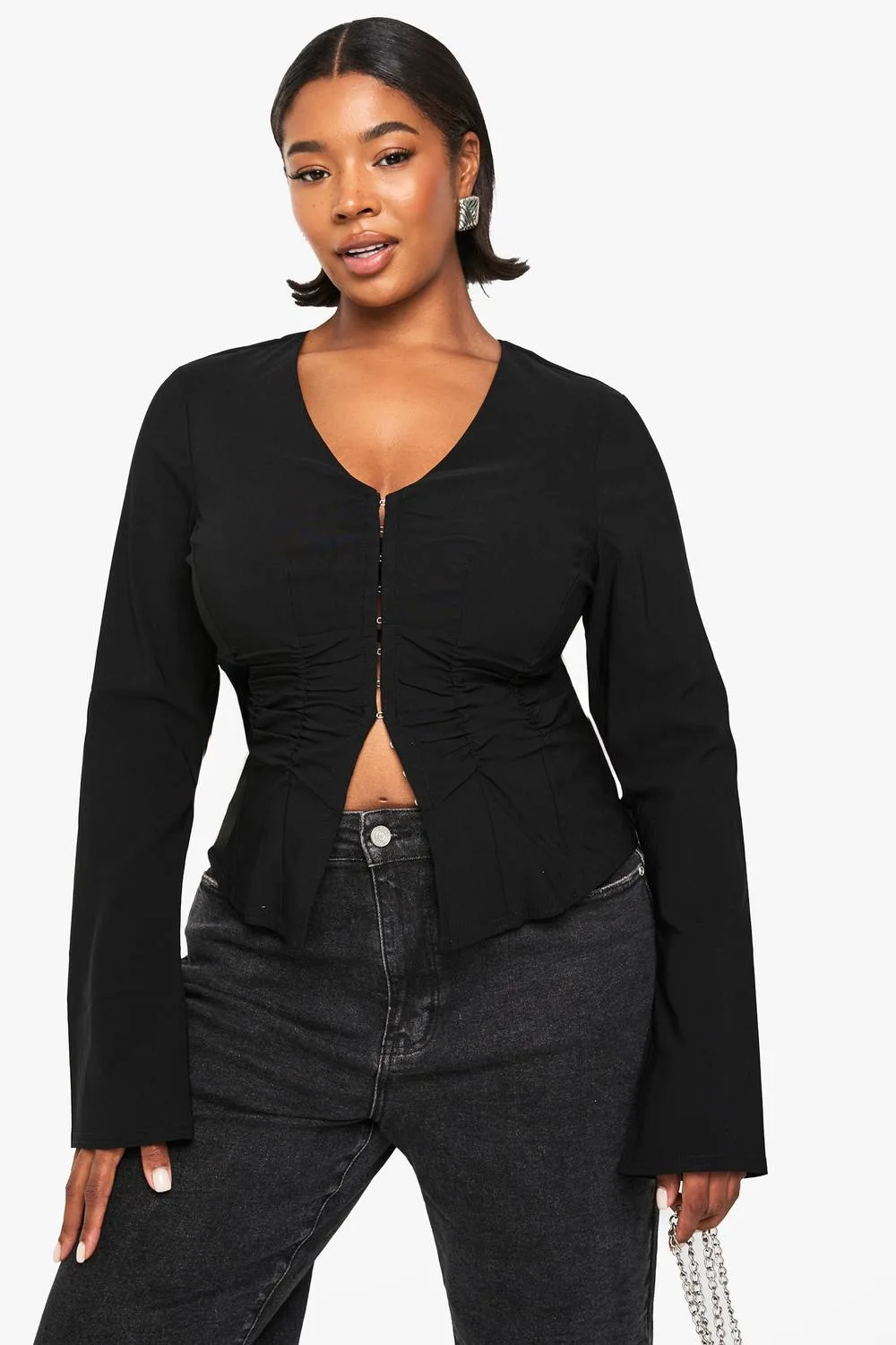 Ruched & Hook & Eye Top by boohoo
