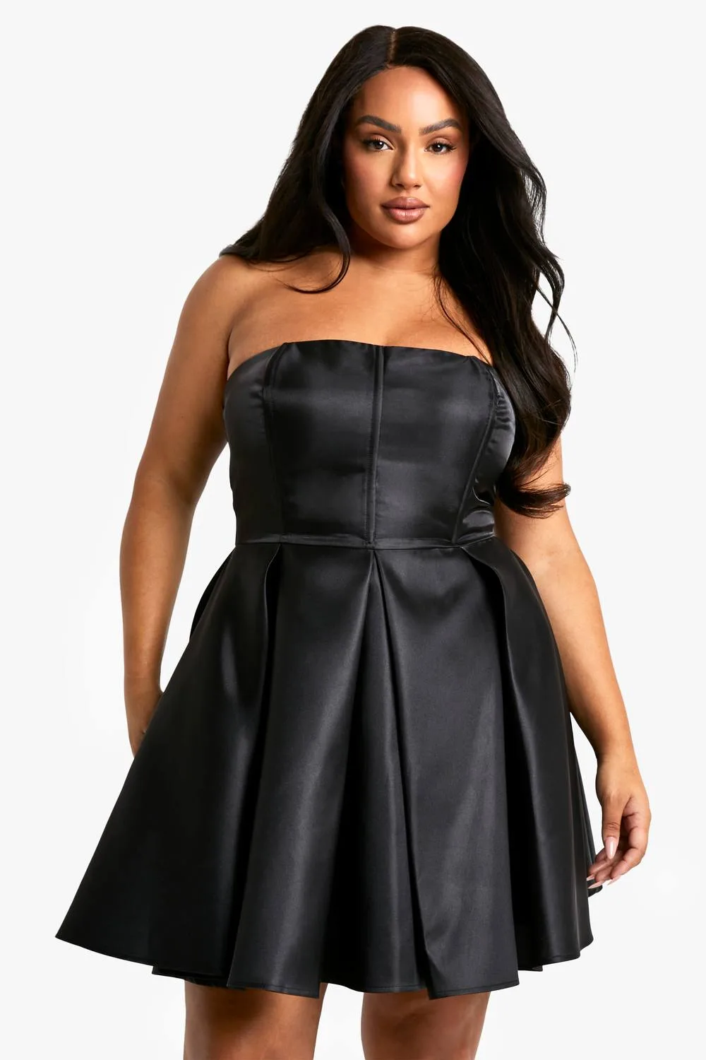 Bandeau Pleated Skater Dress by boohoo