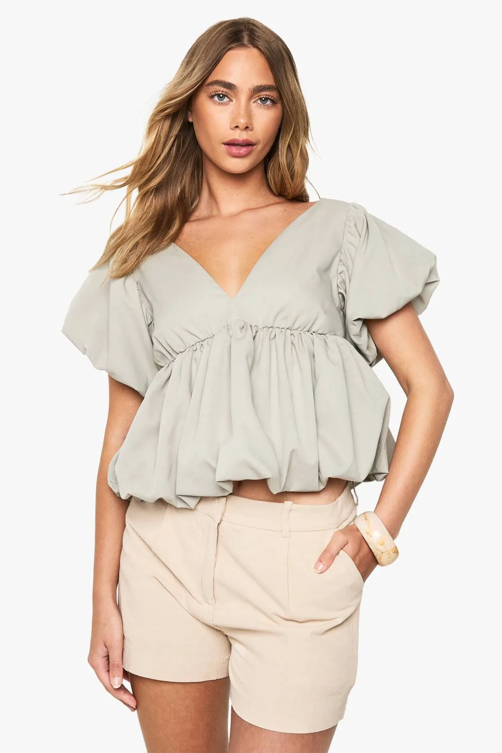 Poplin Puffball Top by boohoo