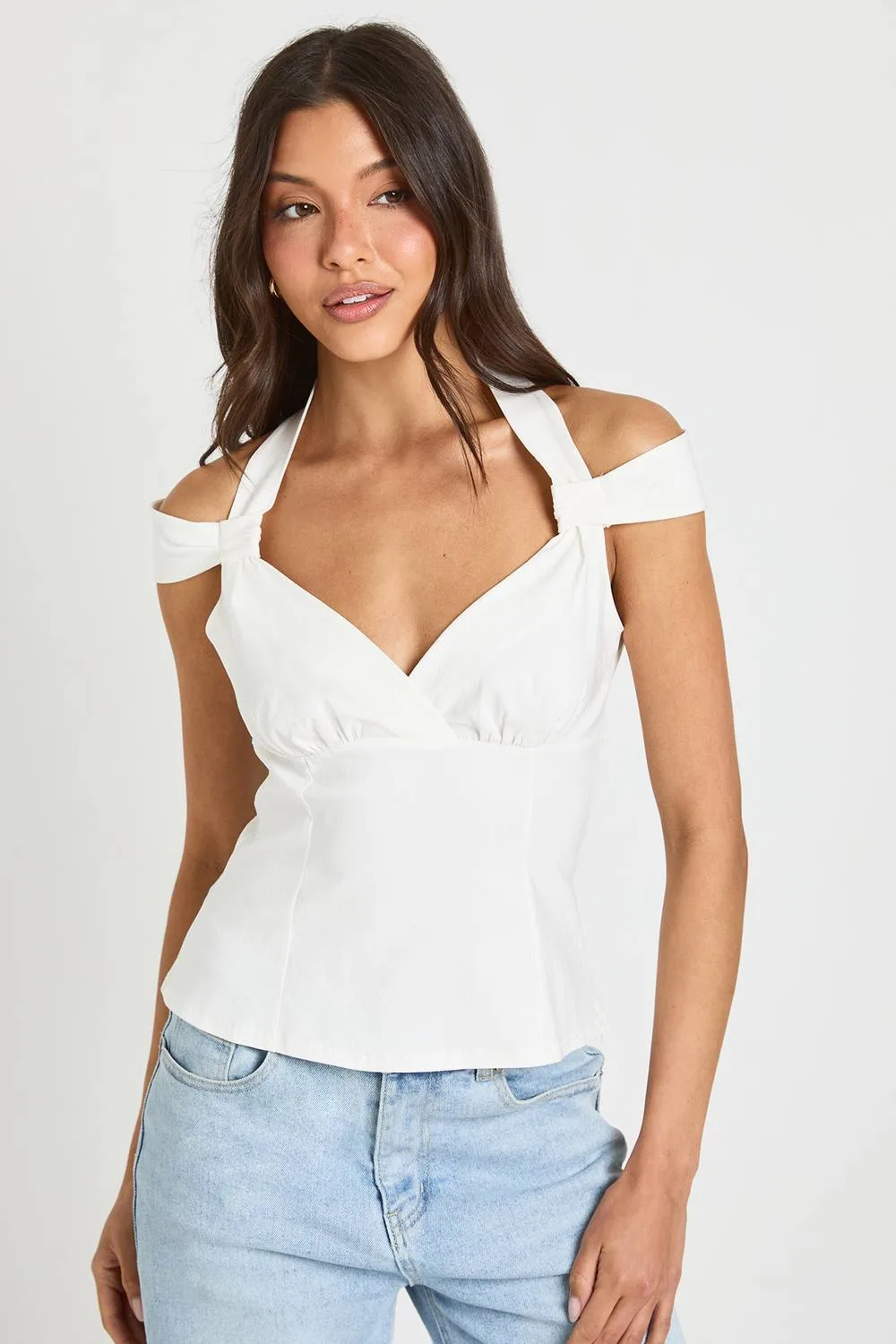 Bengaline Halterneck Off-The Shoulder Corset Top by boohoo
