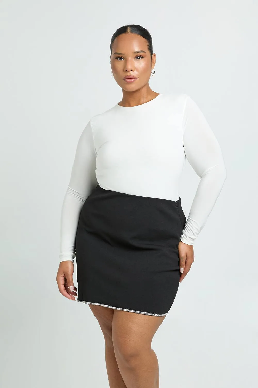 Structured Diamante Trim Mini Skirt by boohoo