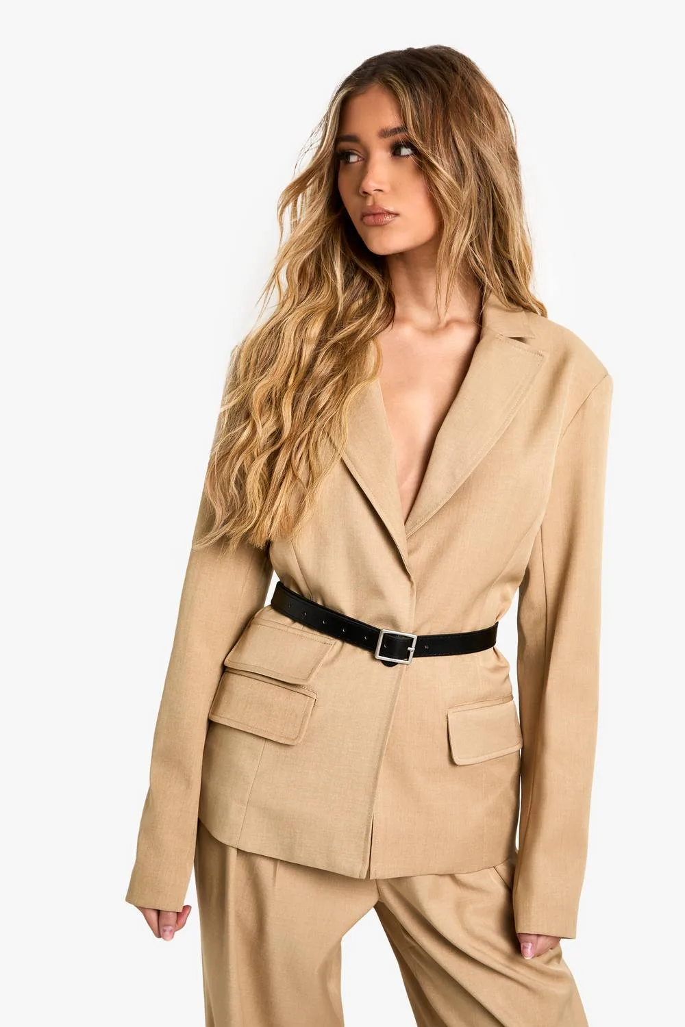 Marl Tailored Belted Single Breast Blazer by boohoo