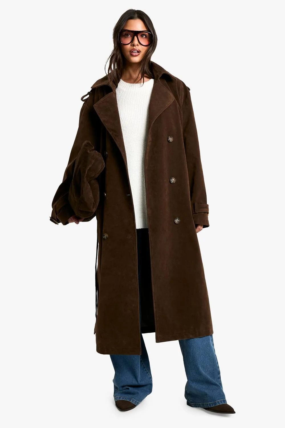 Vintage Suede Look Trench Coat by boohoo