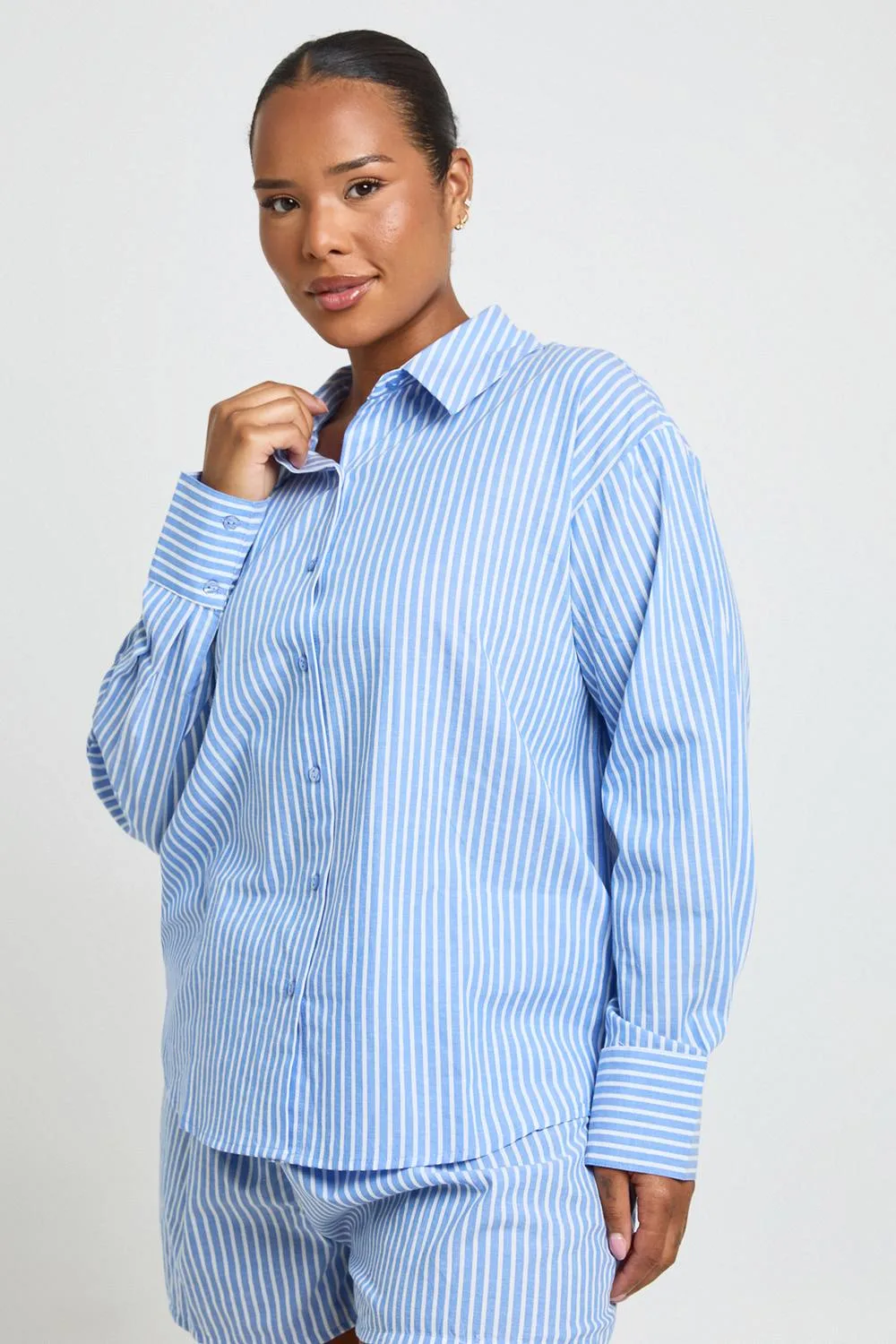 Cotton Pinstripe Oversized Pyjama Shirt by boohoo