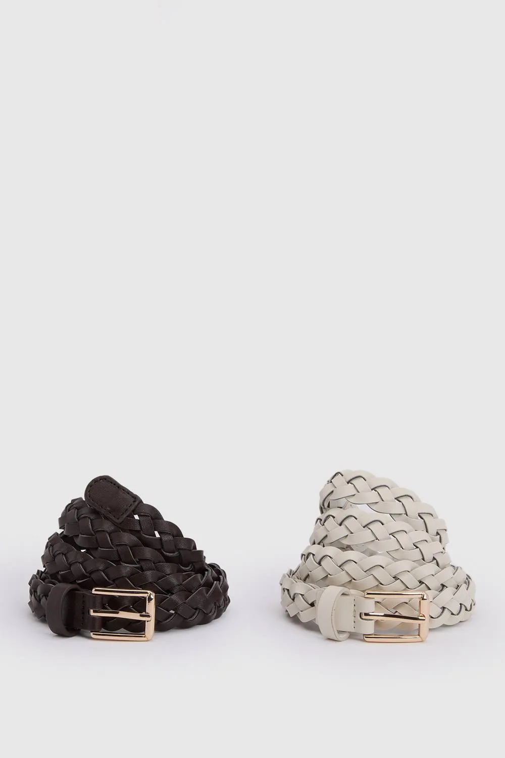 2 Pack Braided Skinny Belts by boohoo