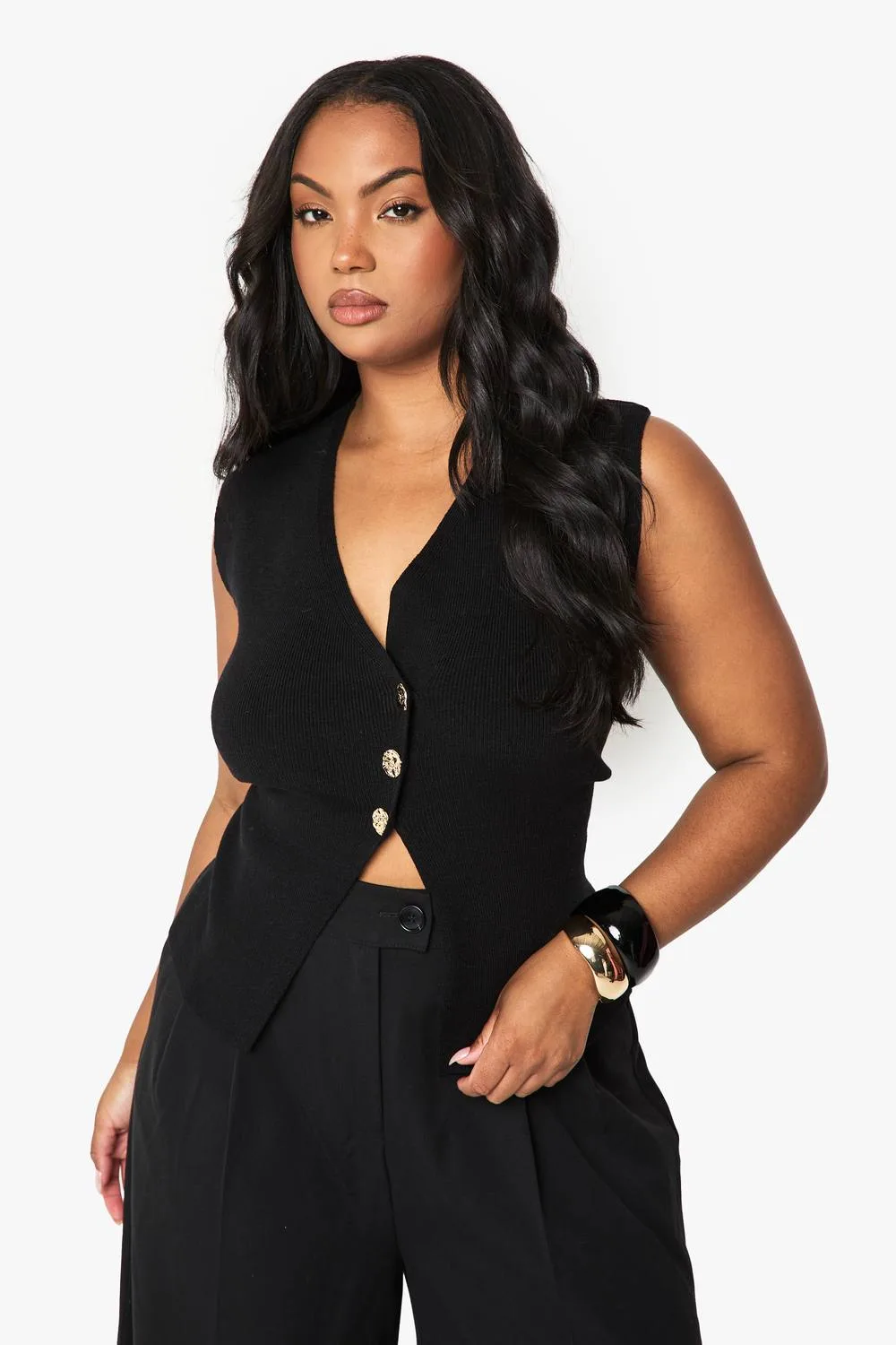 Asymmetric Gold Button Down Waistcoat by boohoo