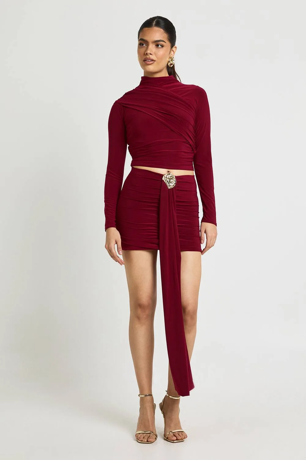 Double Layer Slinky Drape Front Trim Mini Skirt by boohoo