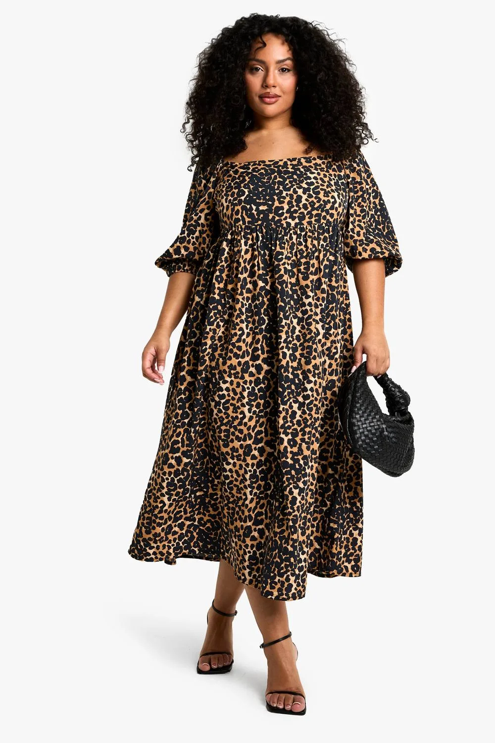 Woven Puff Sleeve Tie Back Smock Dress