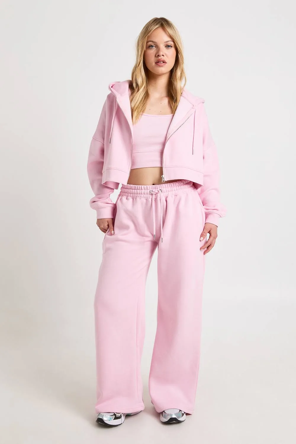 Deep Hem Crop Top 3 Piece Hooded Tracksuit