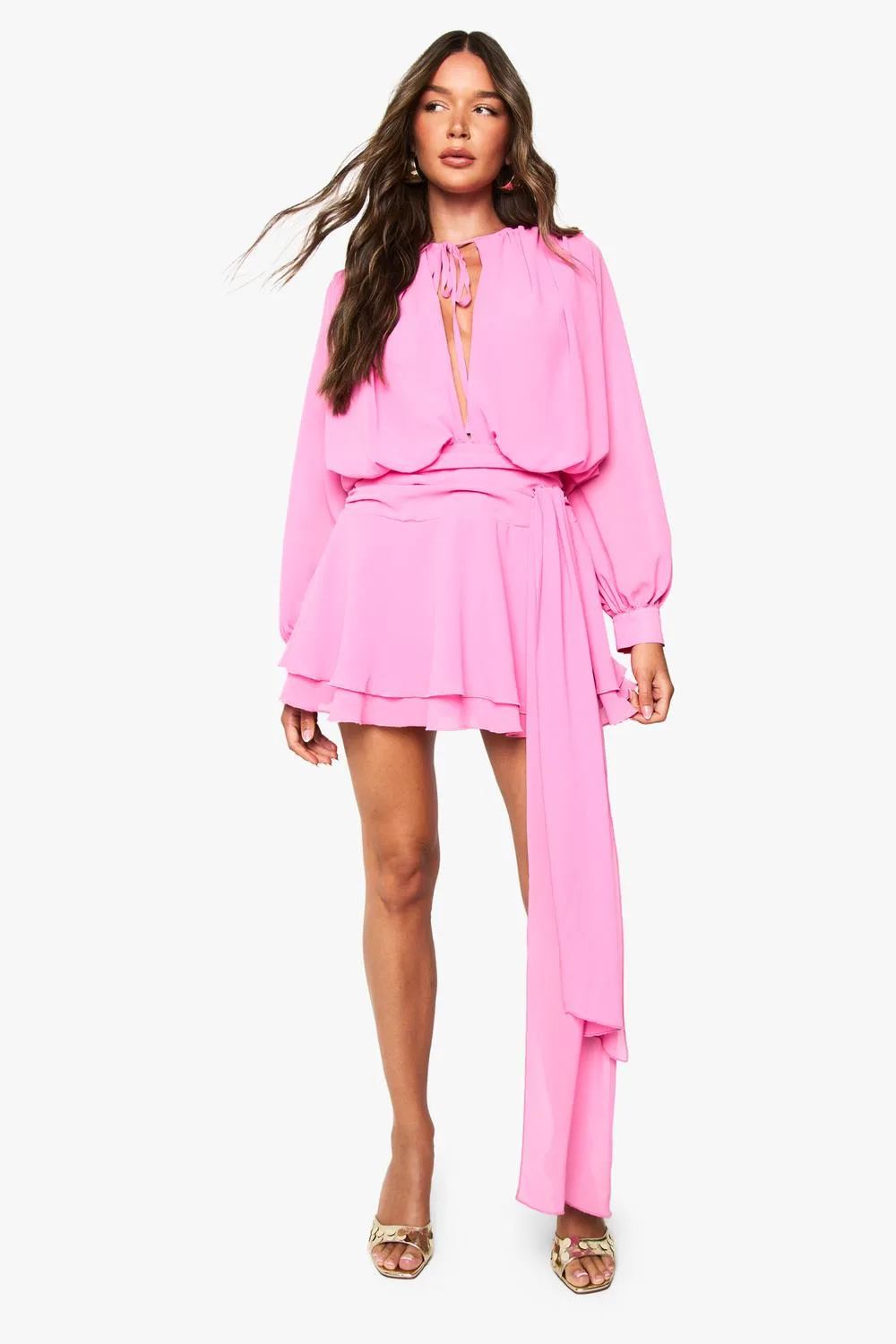 Chiffon Ruched Drape Smock Dress by boohoo