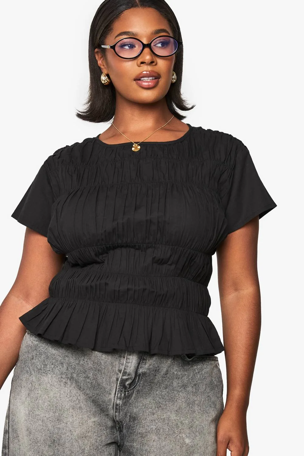 Cotton Shirred Puff Sleeve Blouse by boohoo