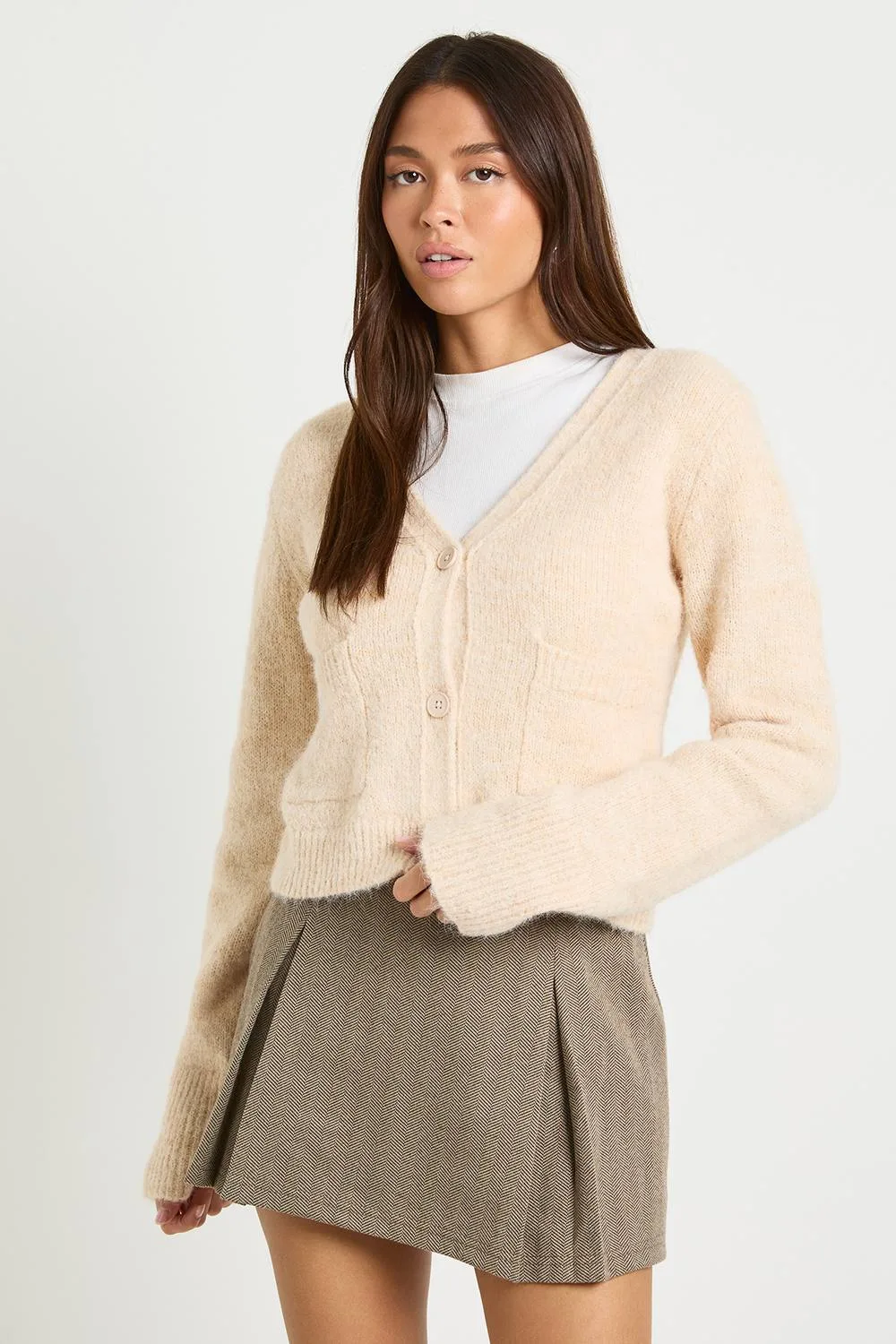 Cinched Waist Pocket Detail V Neck Cardigan by boohoo