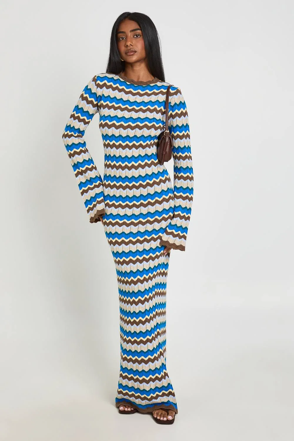 Knitted Stripe Long Sleeve Maxi Dress by boohoo