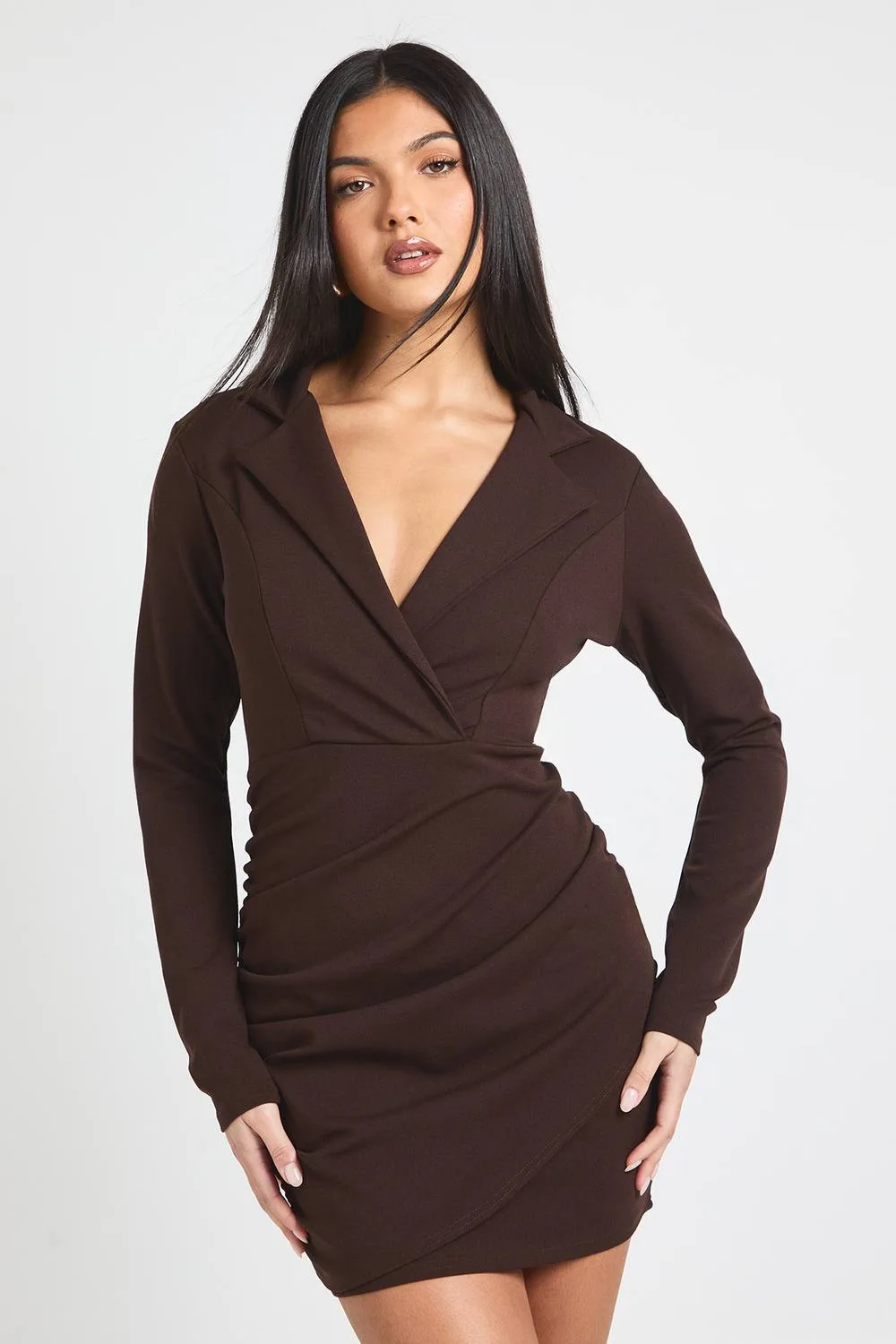 Wrap Long Sleeve Blazer Dress by boohoo