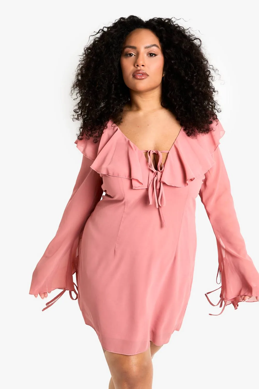 Woven Ruffle Shift Dress by boohoo